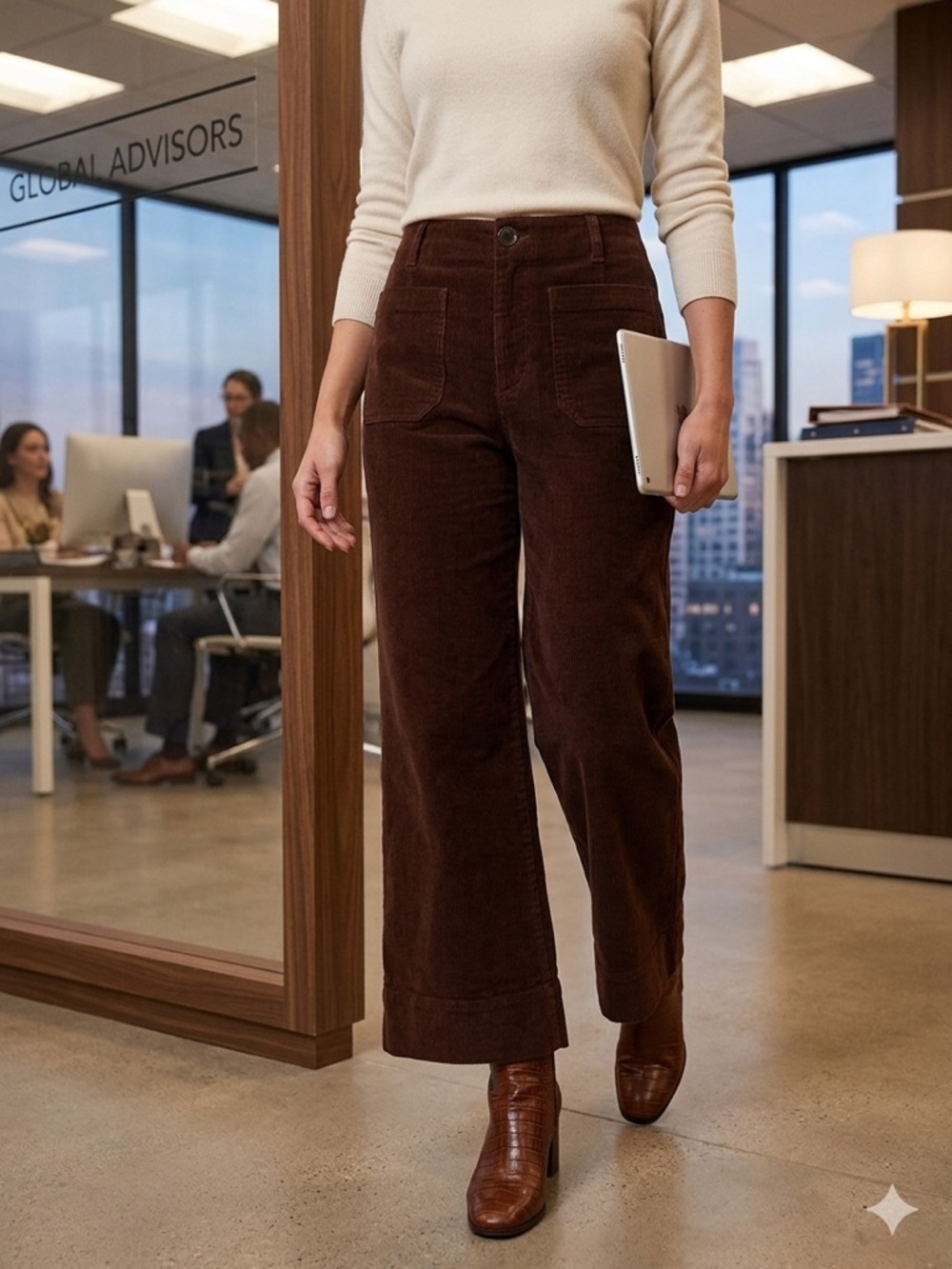 VELVET HEART High Rise Wide Leg Corduroy Pants in Rich Brown